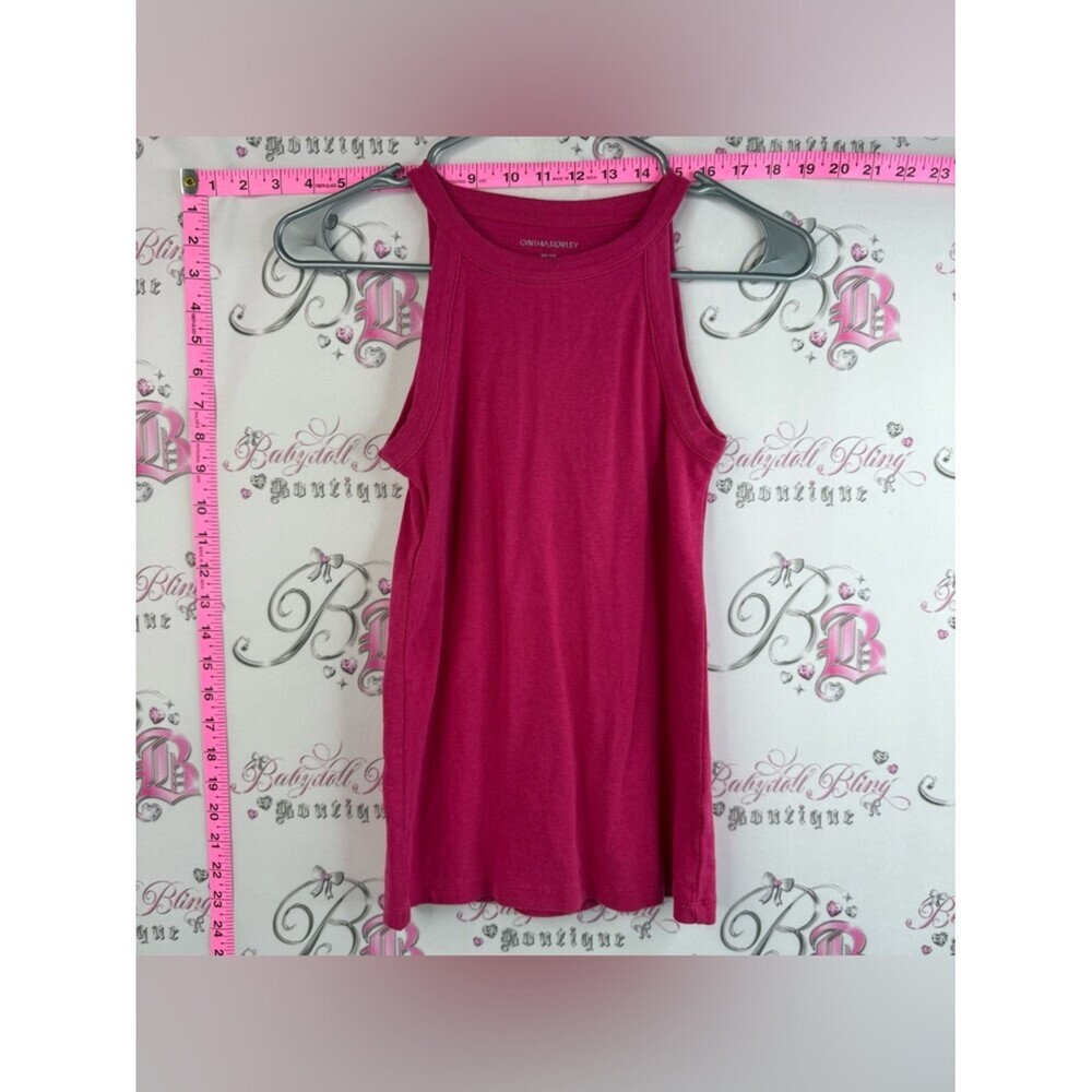 Cynthia Rowley tank top mock neck stretchy soft bright Hot Pink Ribbed Tank
